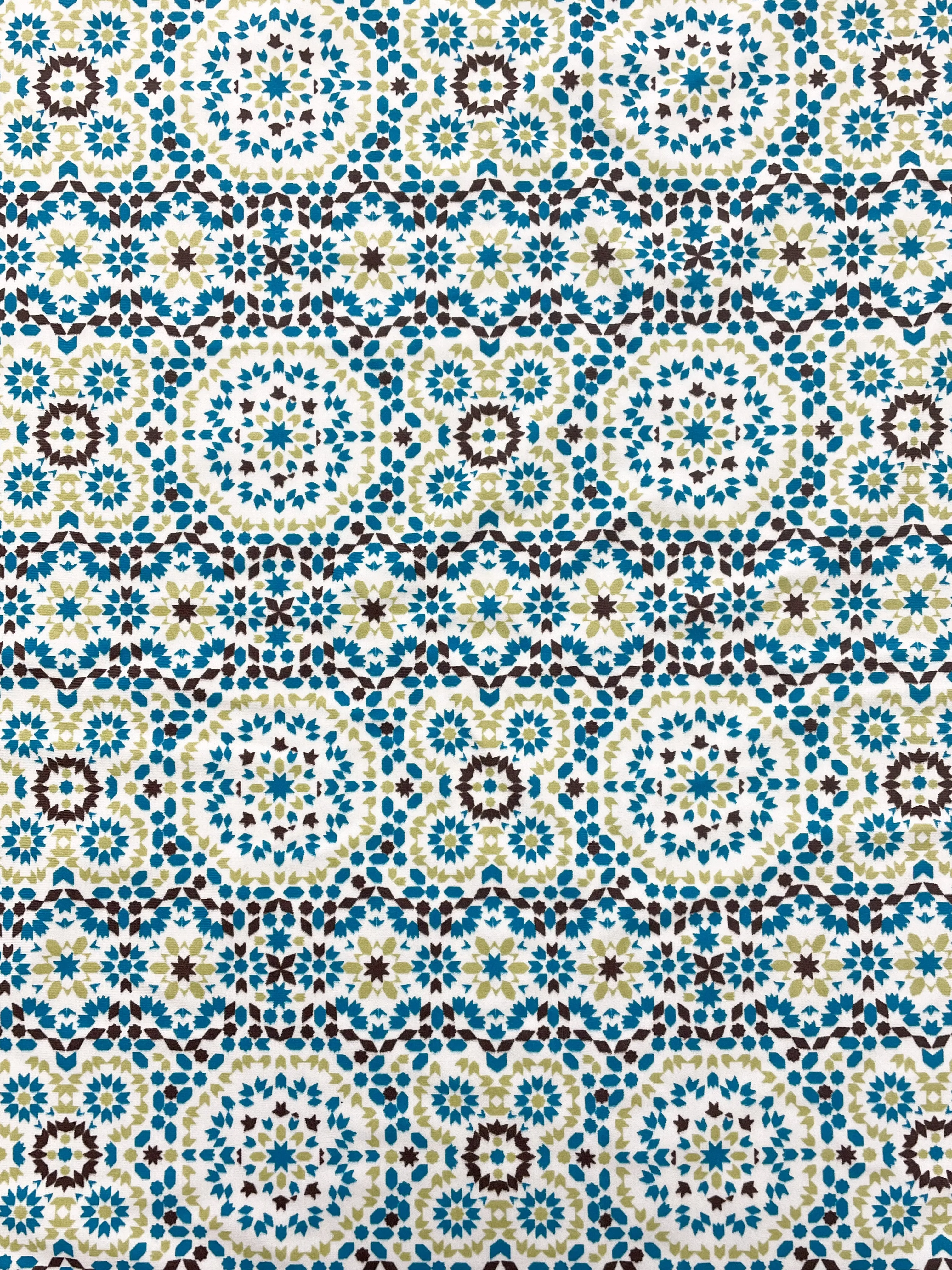 2 3/4 YD Spandex Lycra - White with Teal, Green and Dark Brown Motifs