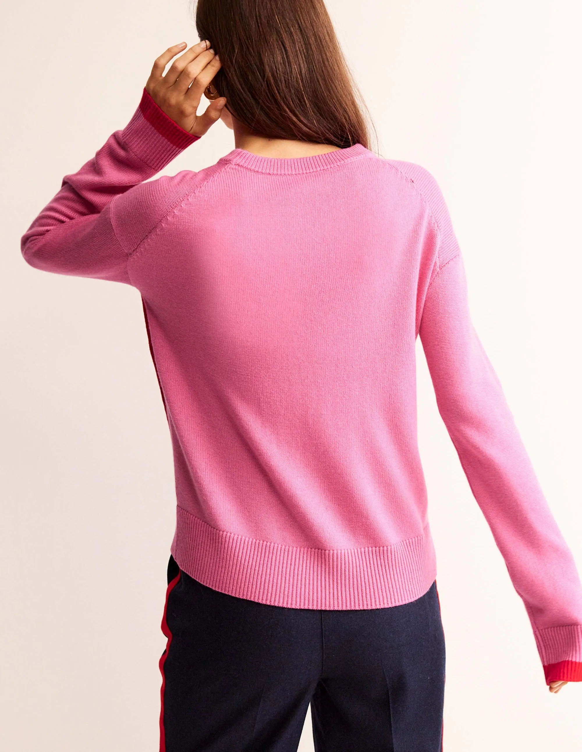 Alma Contrast Trim Jumper-Bright Pink, Post Box Red