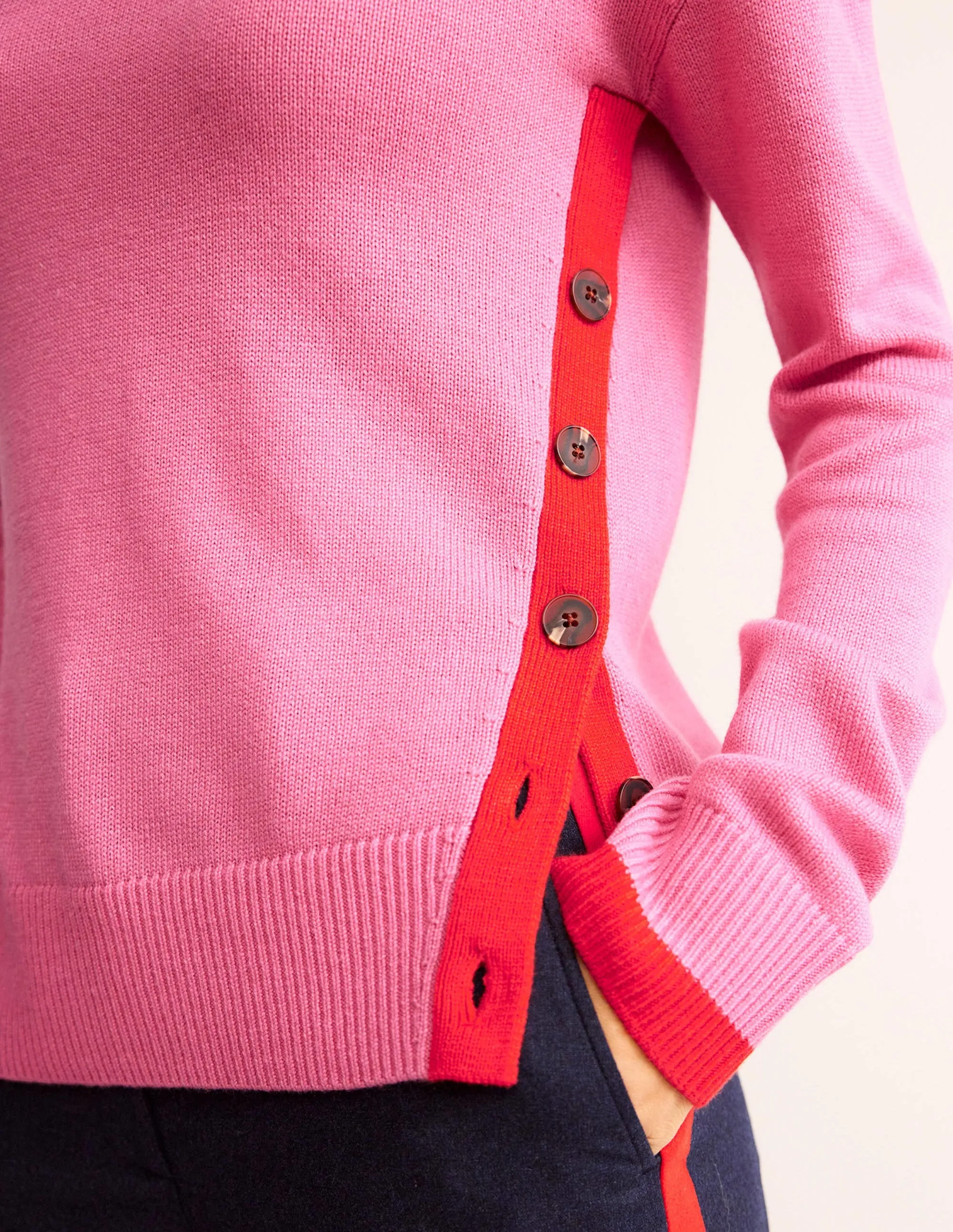 Alma Contrast Trim Jumper-Bright Pink, Post Box Red