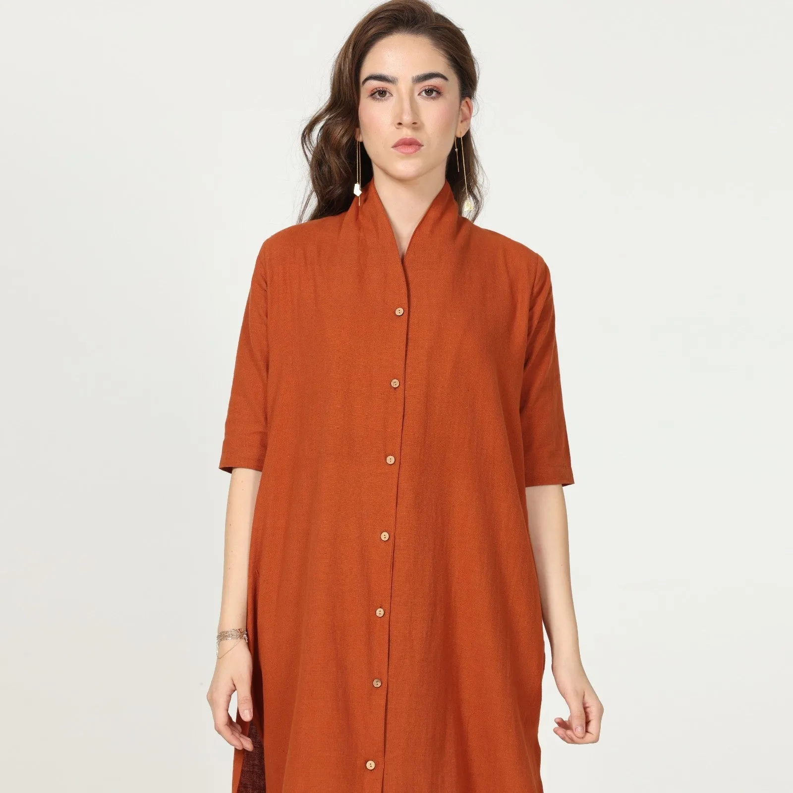 Autumn Rust Tunic Shirt & Pant Set | Cotton | Effortless Elegance