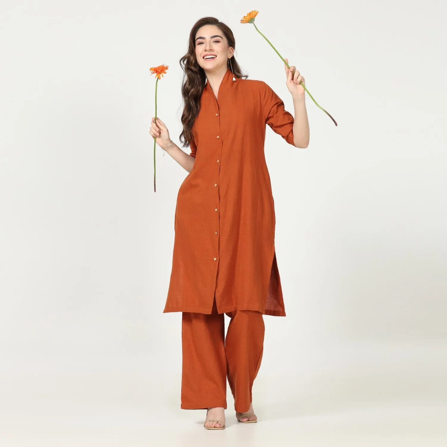 Autumn Rust Tunic Shirt & Pant Set | Cotton | Effortless Elegance