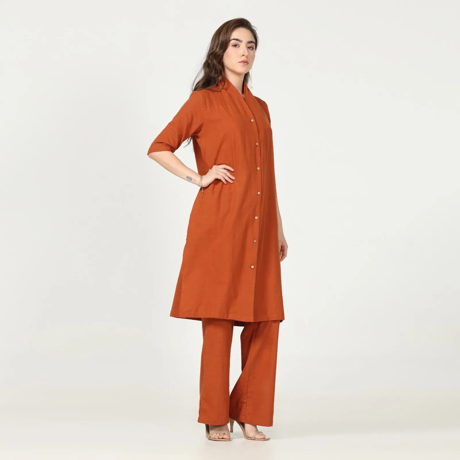 Autumn Rust Tunic Shirt & Pant Set | Cotton | Effortless Elegance