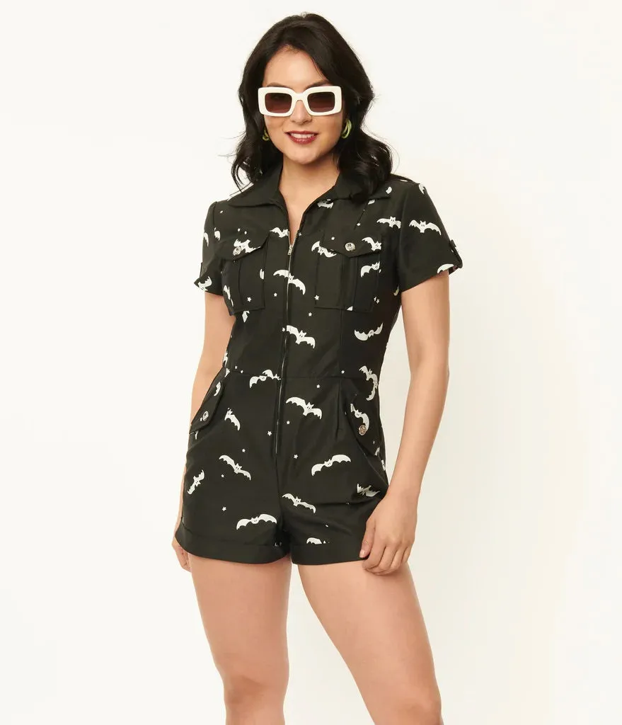 Black and Glow In The Dark Bat Print Mia Romper