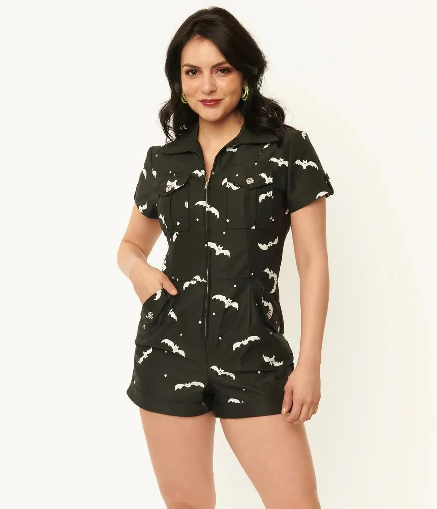Black and Glow In The Dark Bat Print Mia Romper