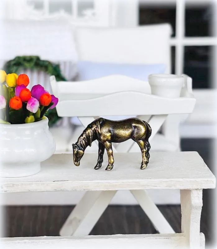 Brass Horse Ornament - Grazing - Miniature