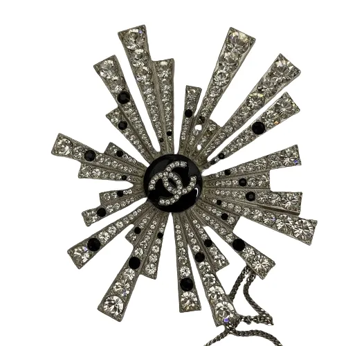 Chanel Excellent CC Comte Pendant 2005 Palladium Plated Strass Necklace