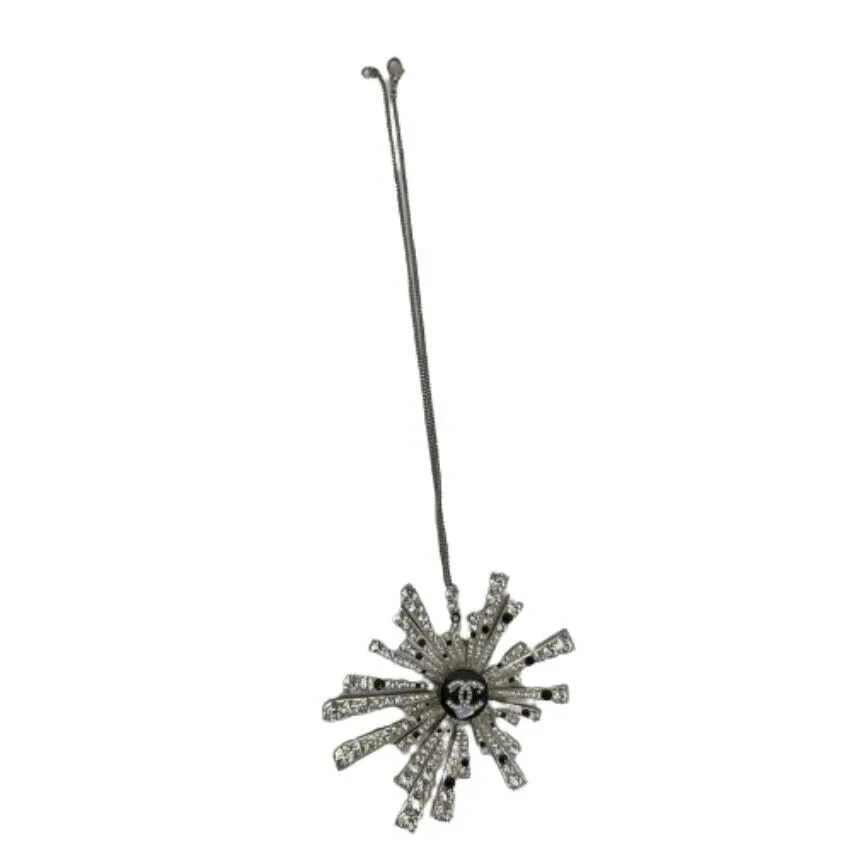 Chanel Excellent CC Comte Pendant 2005 Palladium Plated Strass Necklace