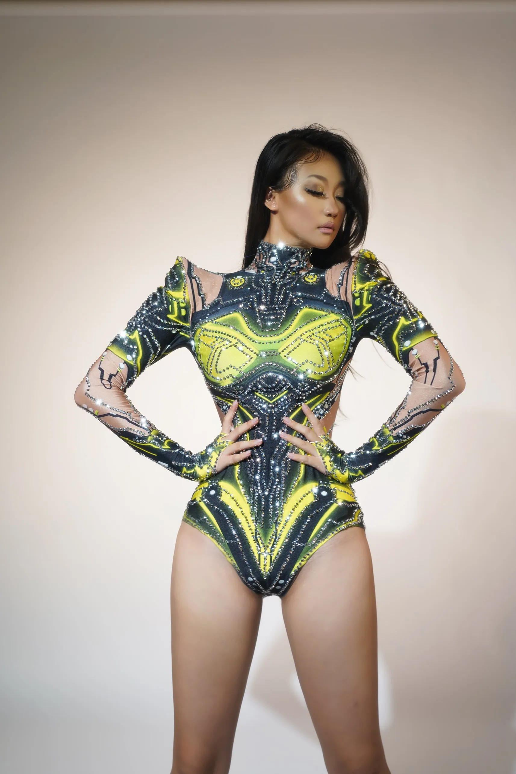 drag queen costumes rhinestones glitter printed bodysuit