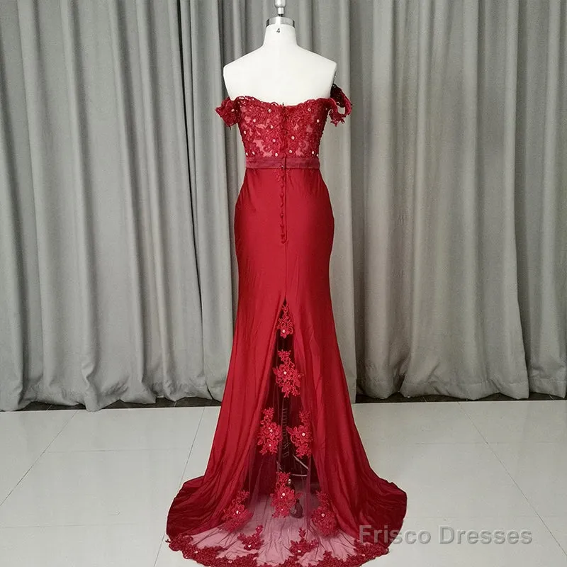 Elegant Long Mermaid Spandex Off Shoulder Party Dress, Wine Red Bridesmaid Dress