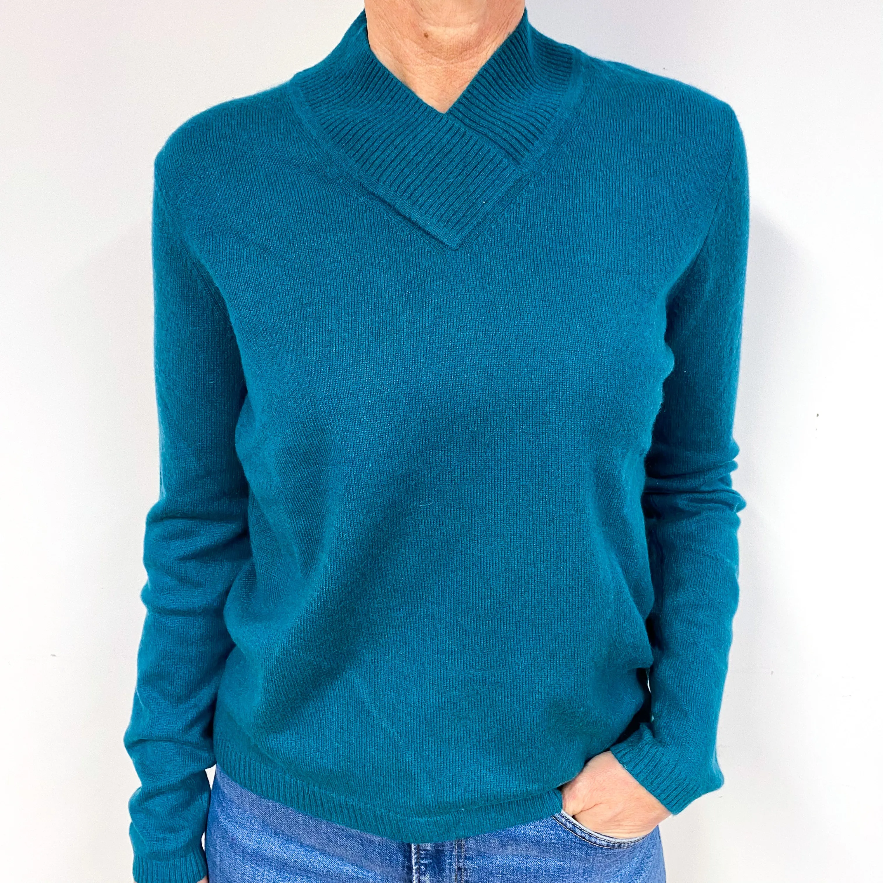 Forest Green Cashmere V-Neck Jumper Medium