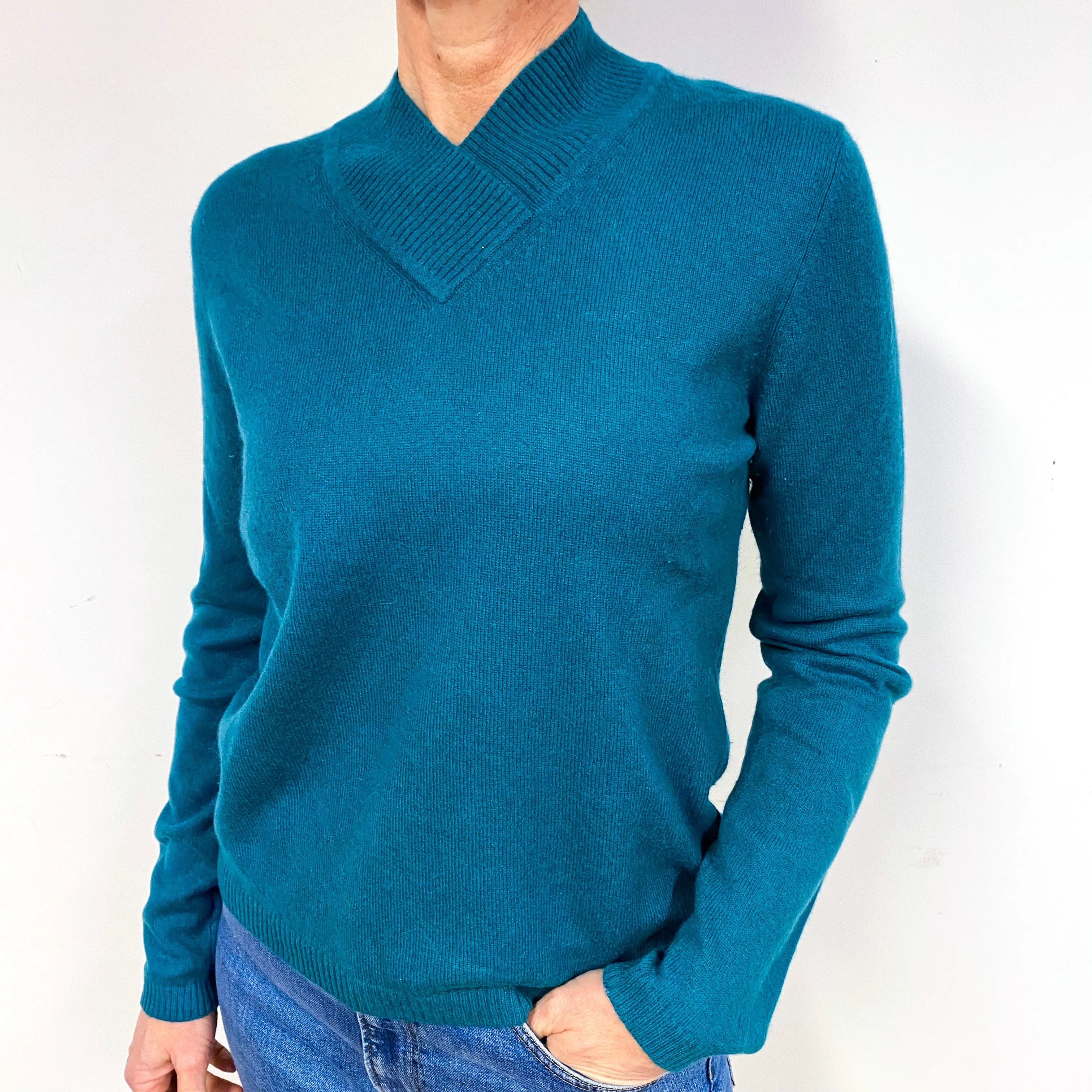 Forest Green Cashmere V-Neck Jumper Medium