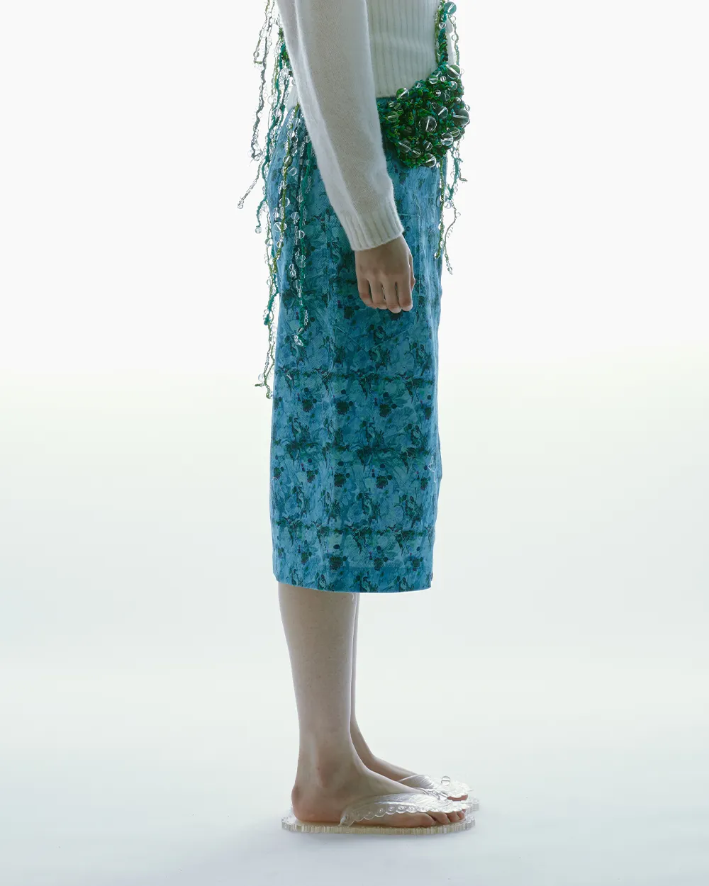 MIDI PRINTED DENIM SKIRT