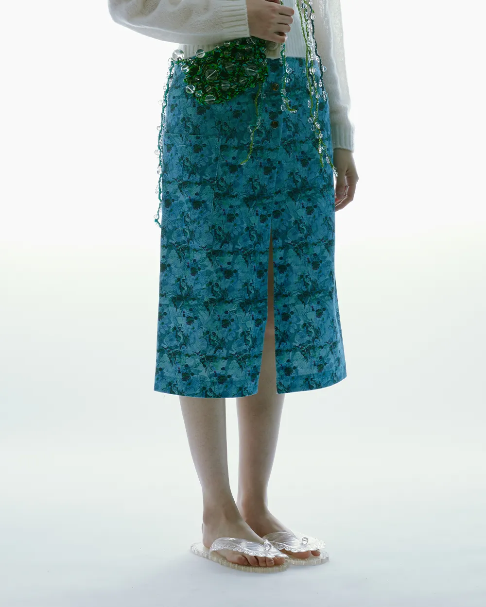 MIDI PRINTED DENIM SKIRT