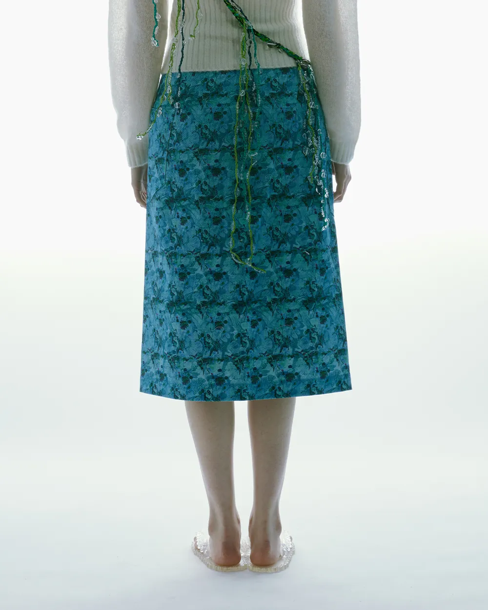 MIDI PRINTED DENIM SKIRT