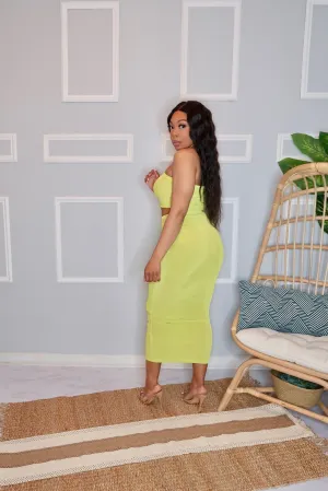 Mya Two Piece Midi Skirt Set- Lime