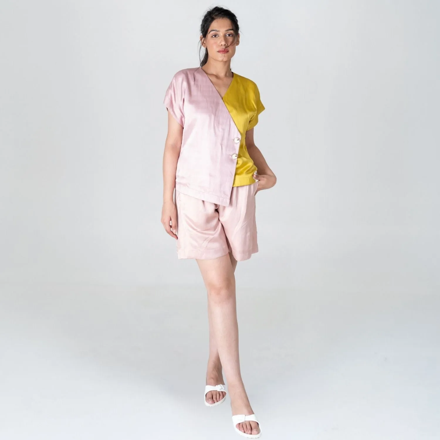 Pink-Yellow Short Co-ord Set | Bemberg Modal | Effortless Match
