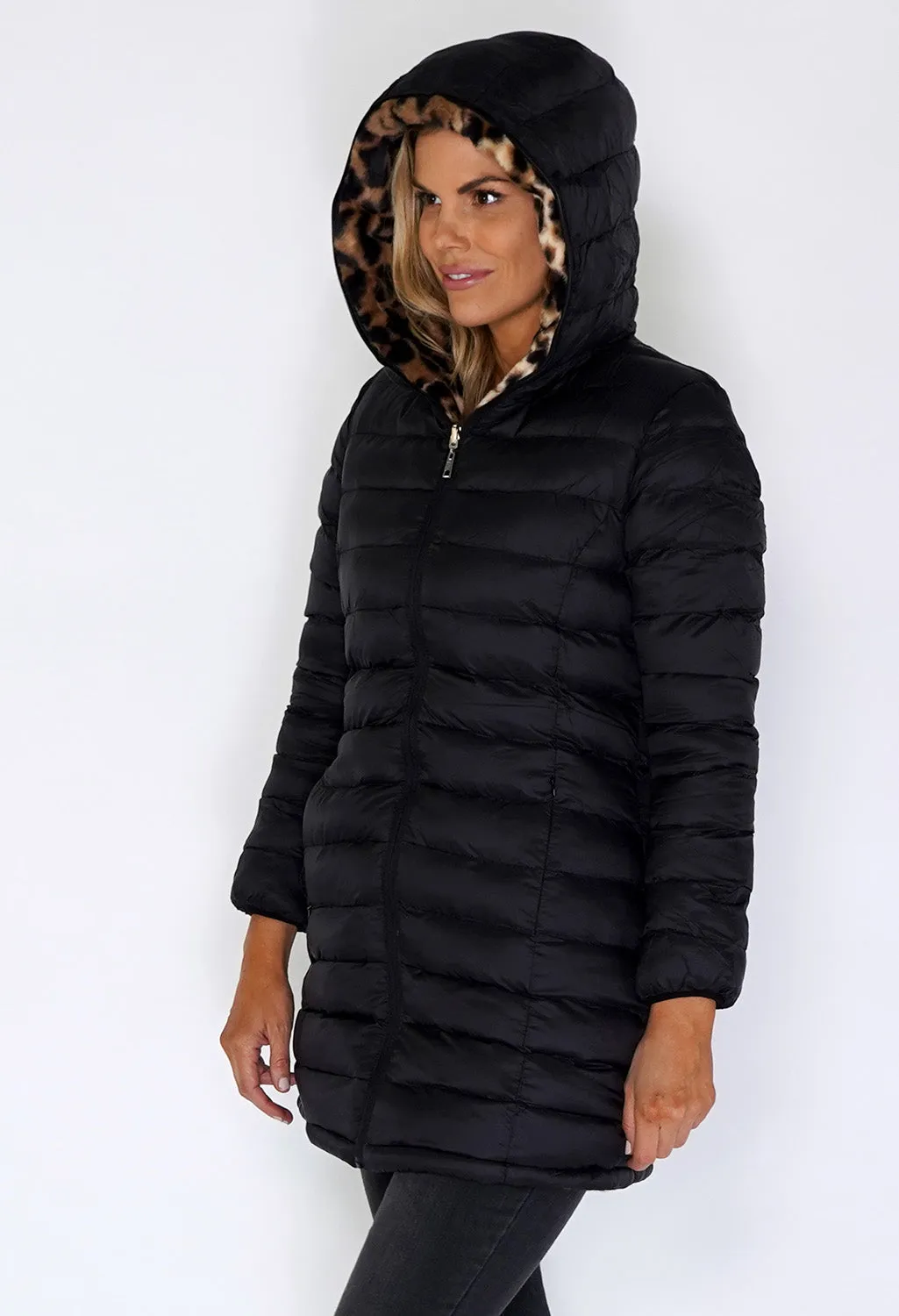 Reversible Black and Leopard Print Coat