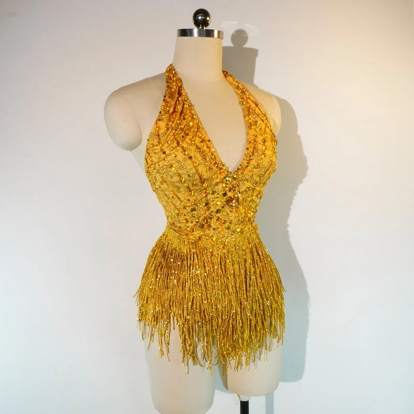 Sexy yellow crystal bodysuit
