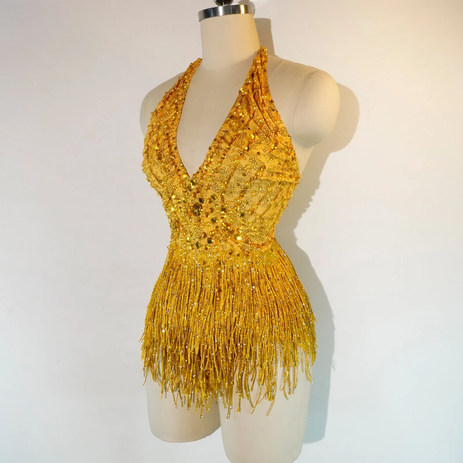 Sexy yellow crystal bodysuit