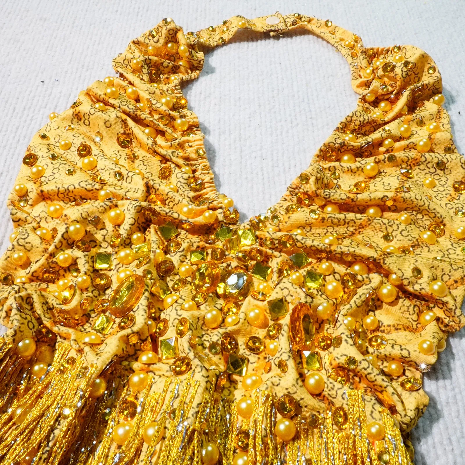 Sexy yellow crystal bodysuit