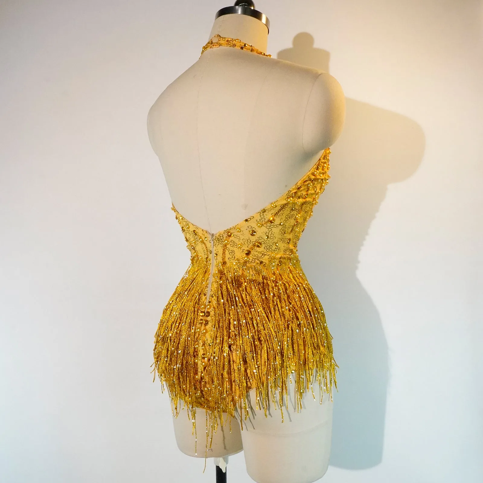 Sexy yellow crystal bodysuit