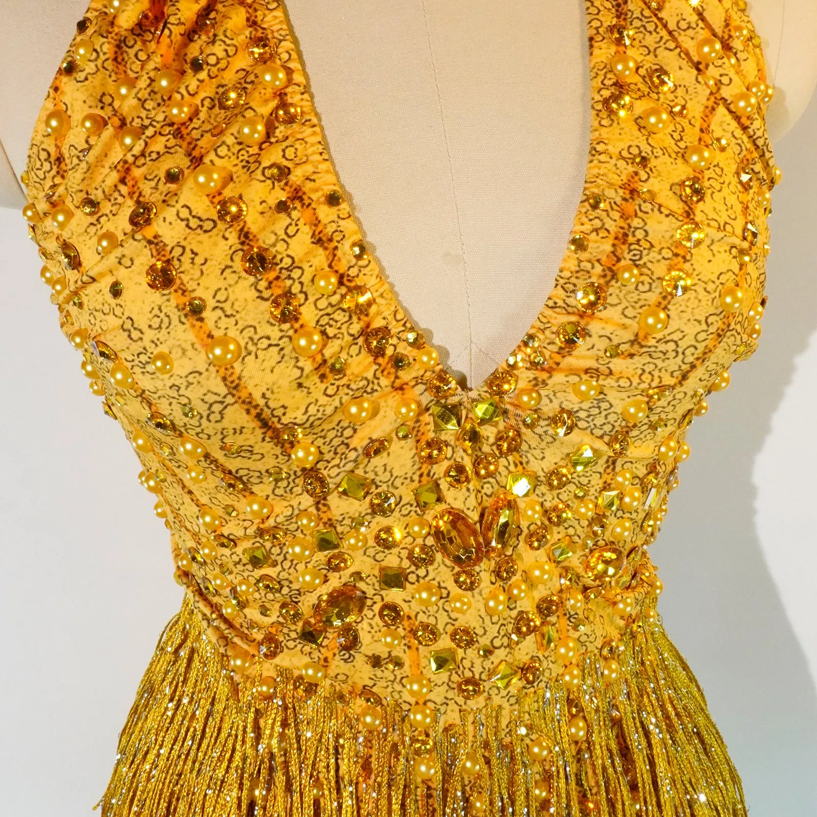 Sexy yellow crystal bodysuit